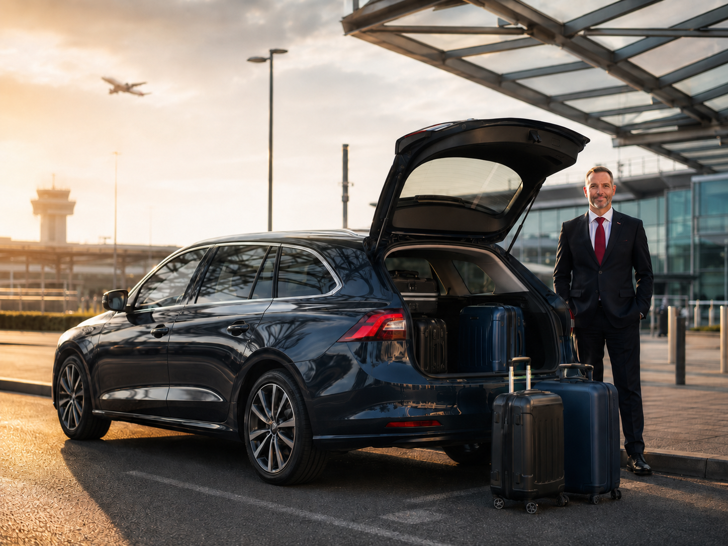 Estate private hire vehicle with airport luggage