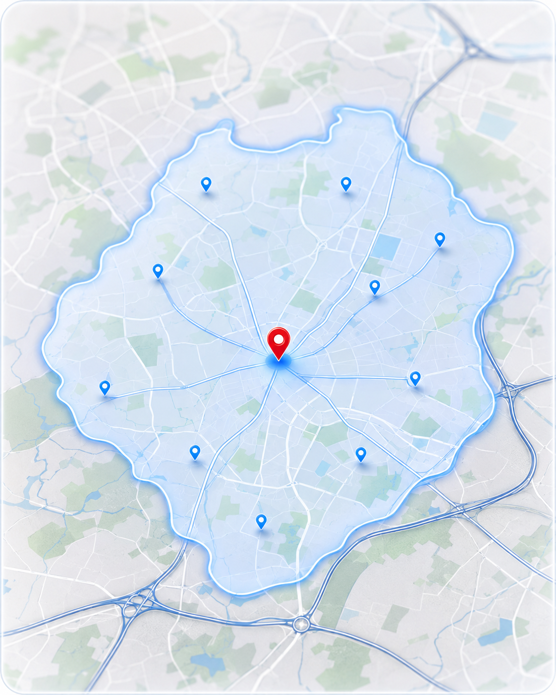 Map style coverage graphic for Addlestone and surrounding Surrey areas